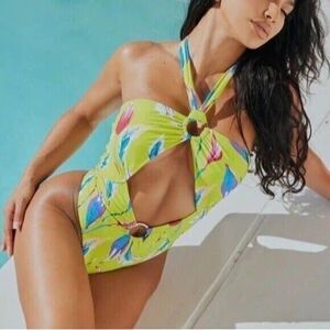 ReeBees Diamond Cut‎ Out O-Ring Lime one Piece swimsuit Size M